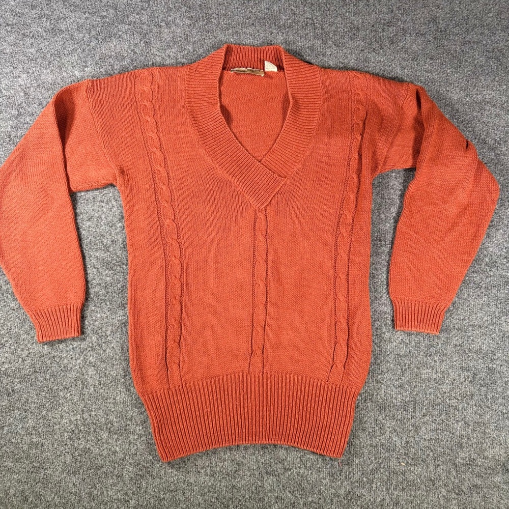 Diane Von Furstenberg Vintage Cable Knit Sweater V-Neck Ramie Cotton Small Rust